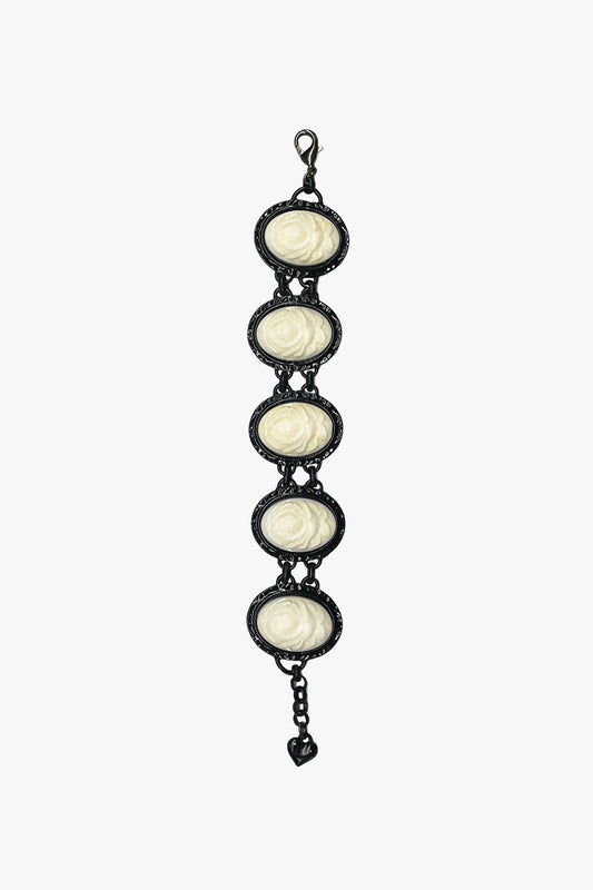 Carved Rose Black Bracelet - Ivory