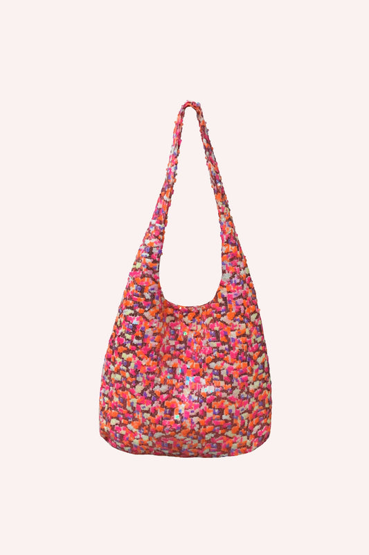 Celestial Sequins Hobo Bag, Large Bag red/orange small patch with long shoulders straps