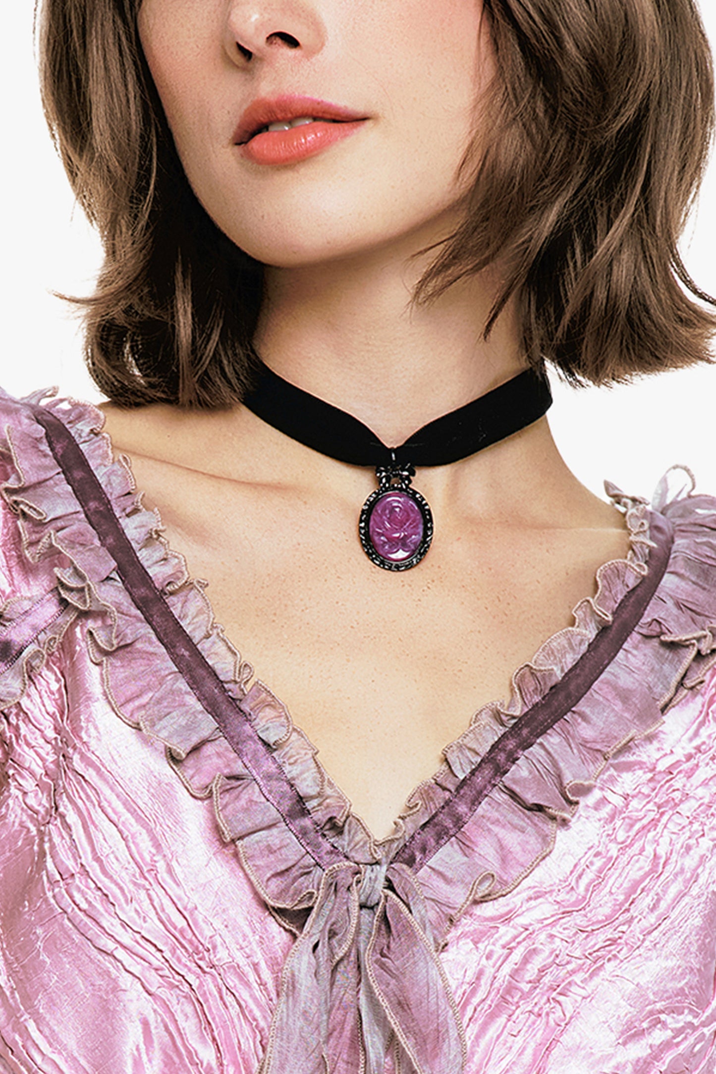 Rose Drop Choker Necklace - Dusty Rose