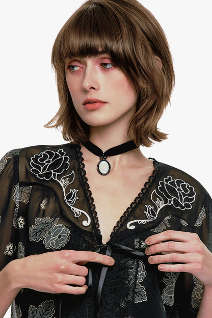 Rose Drop Choker Necklace - Ivory