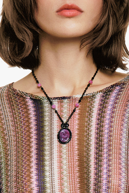 Carved Rose Victorian Frame Necklace - Dusty Rose