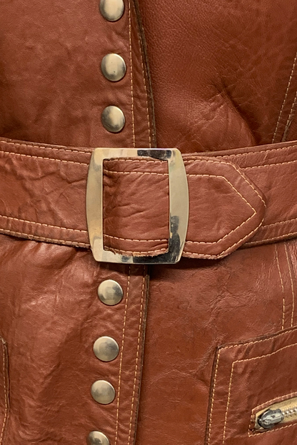 Vintage Rouge Belted Leather Jacket