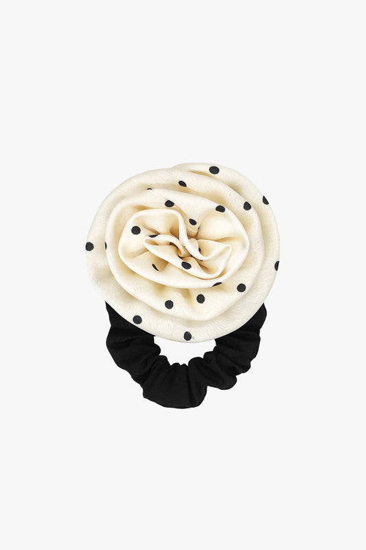 Satin Dot Flower Scrunchie- White