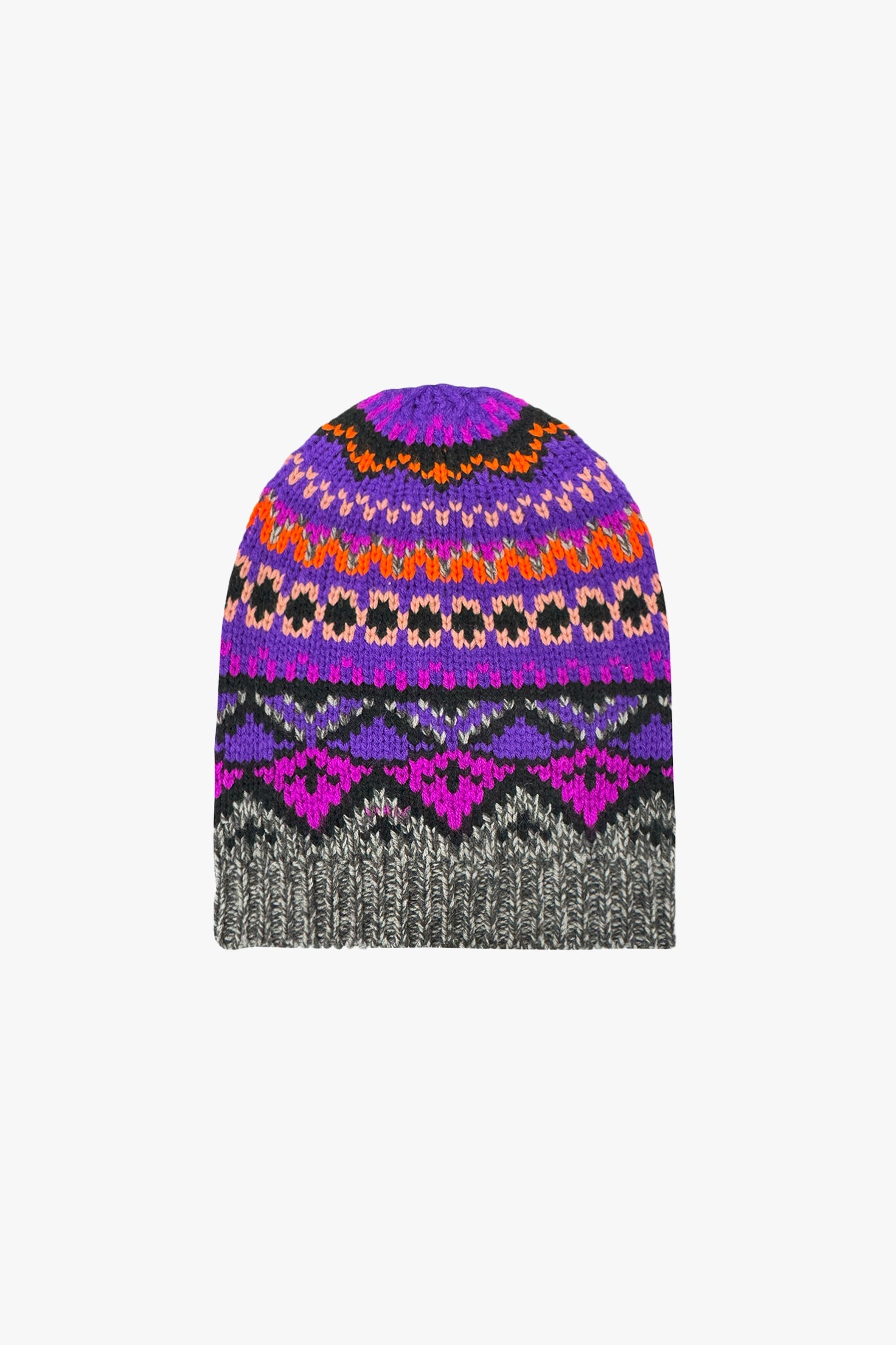 Colorful knitted Fair Isle Sweater magenta, geometric pattern hue of magenta and magenta triangles.