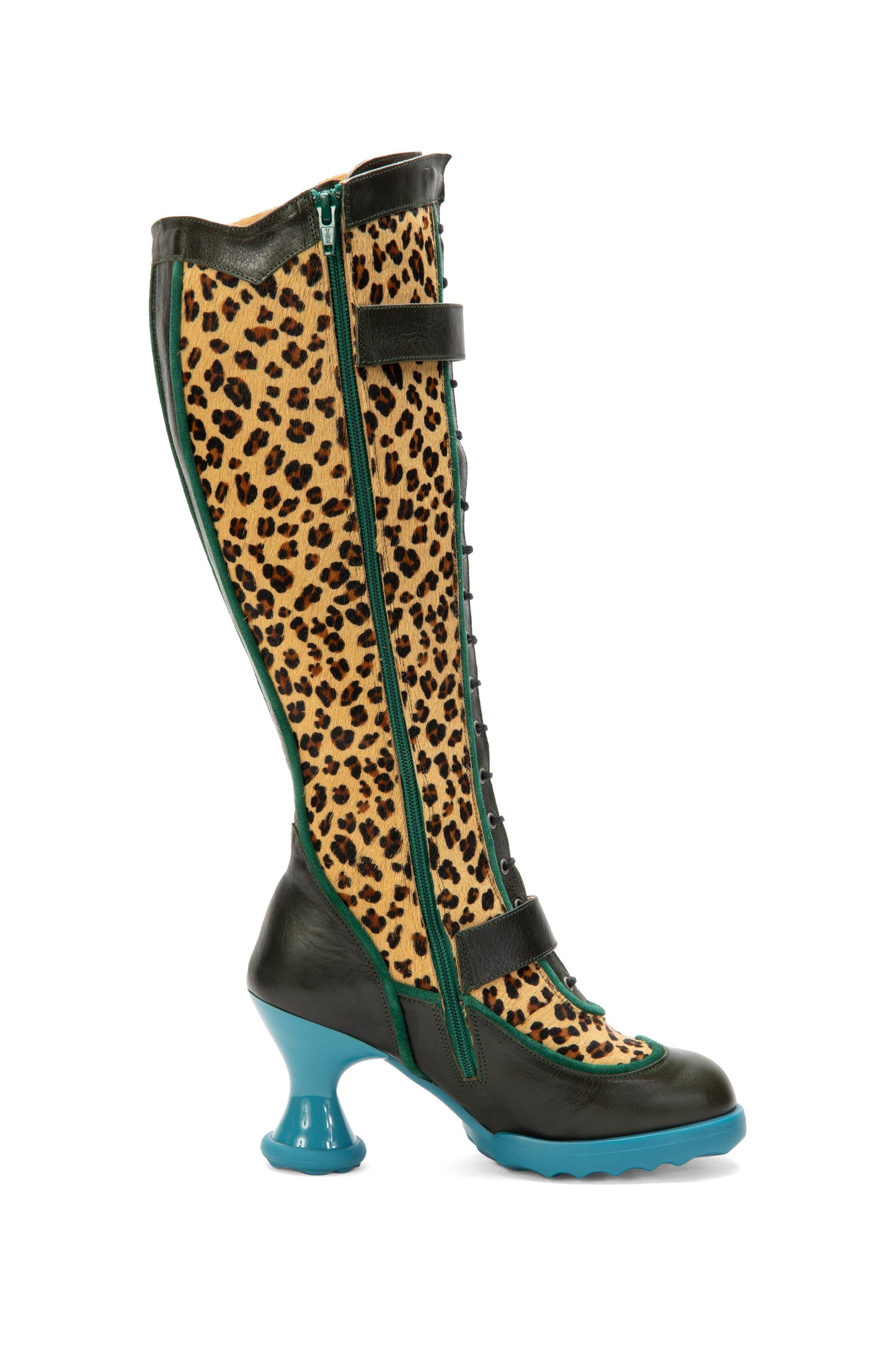 Fluevog’s signature sculptural heel and Sui’s romantic comfort with a spool heel shoe.