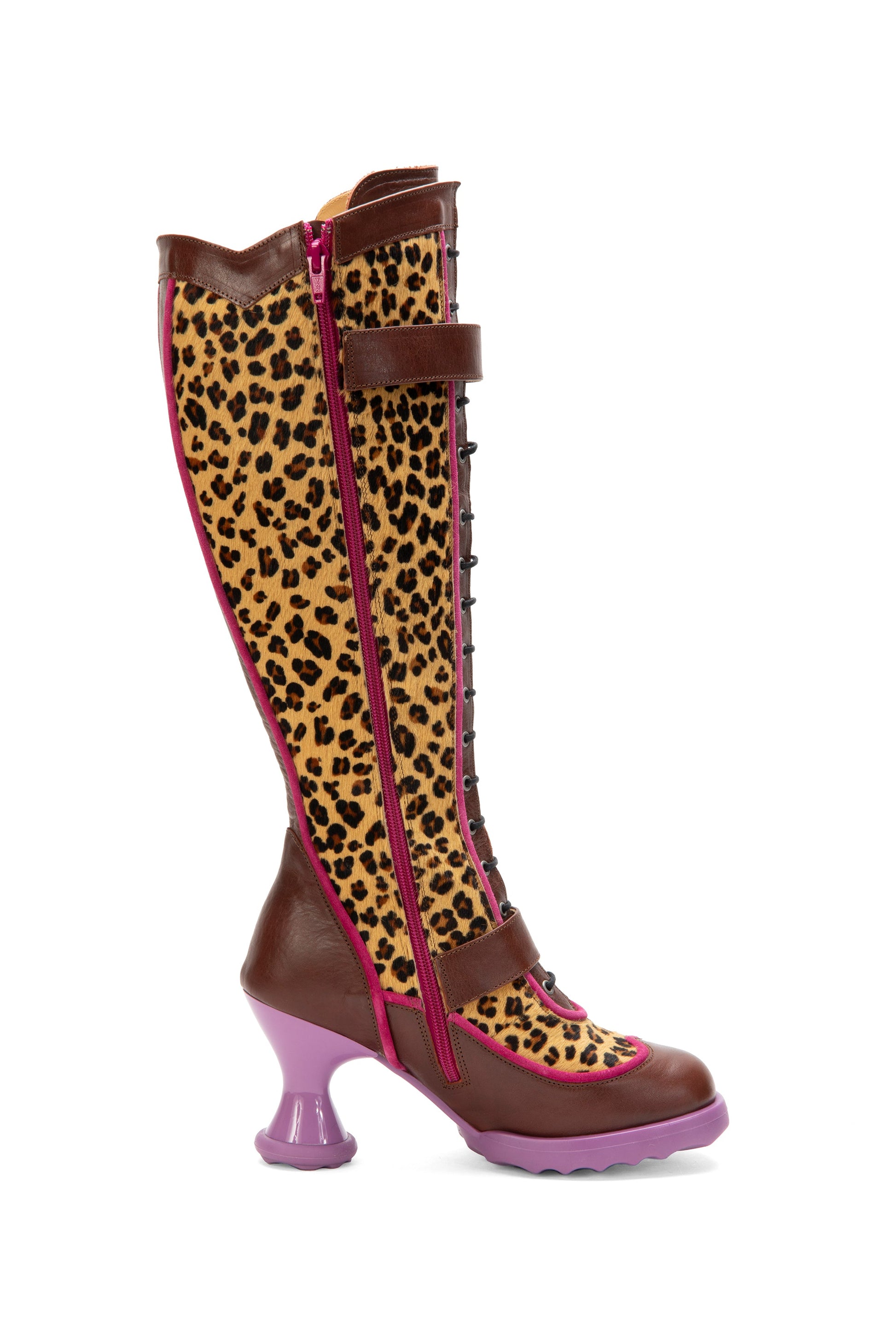 Fluevog’s signature sculptural heel and Sui’s romantic comfort with a spool heel shoe.