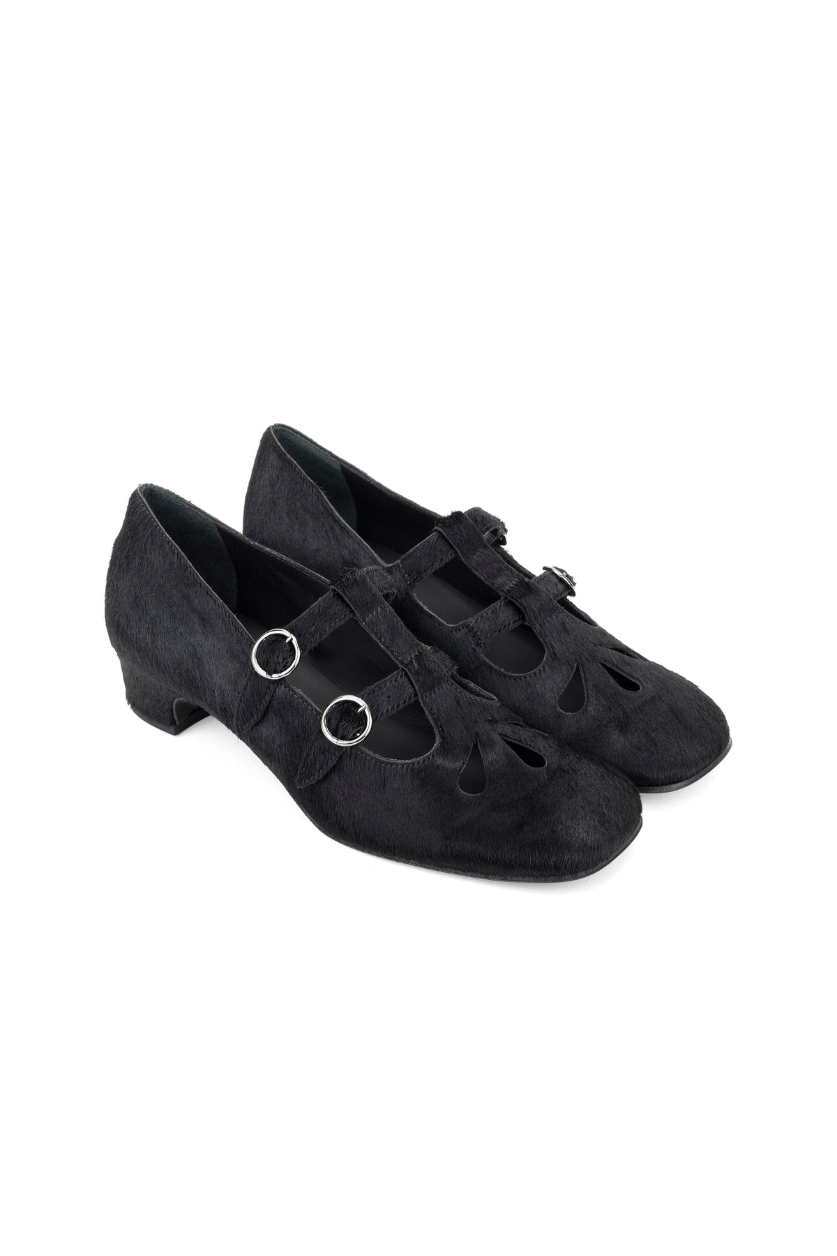 John Fluevog x Anna Sui Calf Hair Mary Janes- Black