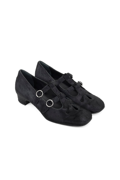 John Fluevog x Anna Sui Calf Hair Mary Janes- Black