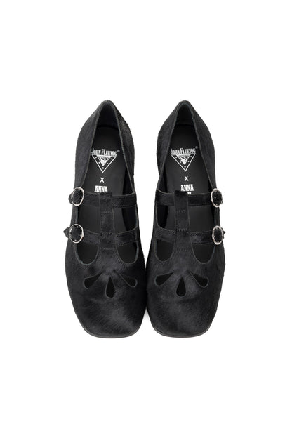 John Fluevog x Anna Sui Calf Hair Mary Janes- Black