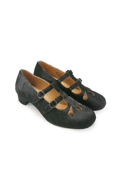John Fluevog x Anna Sui Calf Hair Mary Janes- Dark Brown