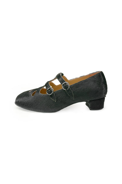John Fluevog x Anna Sui Calf Hair Mary Janes- Dark Brown