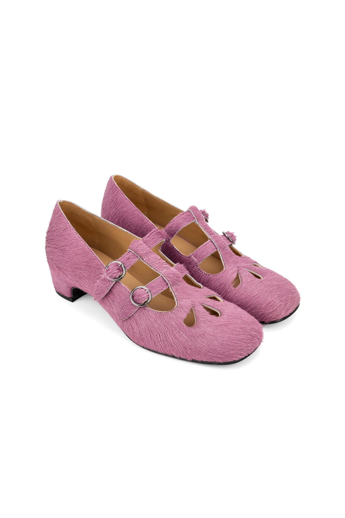 John Fluevog x Anna Sui Calf Hair Mary Janes- Pink