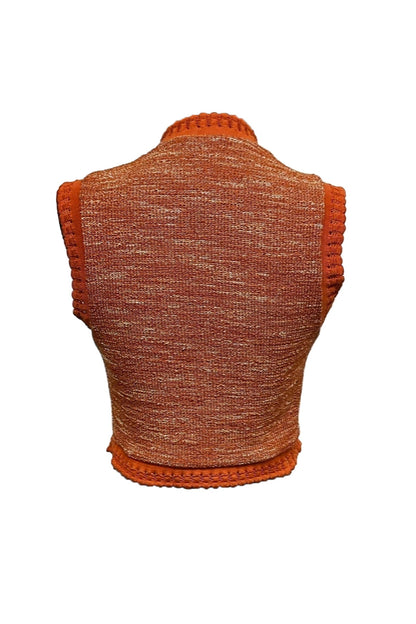 Londonderry Knit, sleeveless beige Vest, orange hems, makes your top in a triangular shape