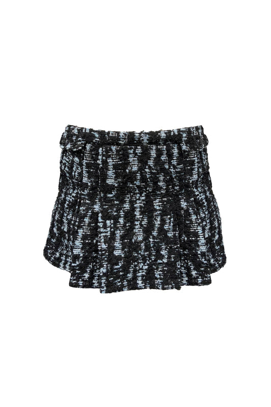 Cornflower Tweed Pleated Mini Skirt