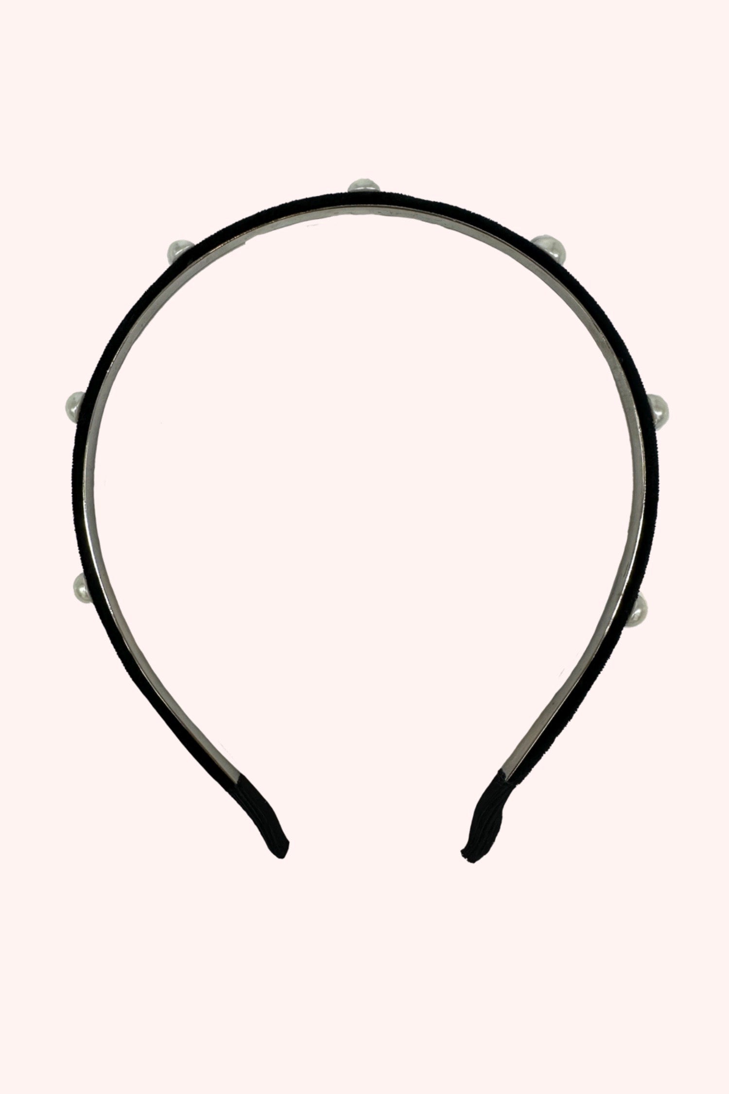 Velvet 7-Pearls Headband, black velvet open circle, polyester material Alloy metal base