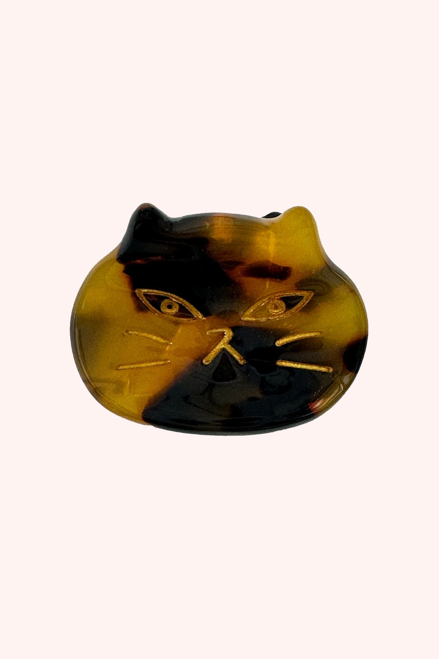 The Cat's Meow Jaw Clip Pair, Tortoise Shell, cat eyes, mouth, nose, whiskers are with golden highlight