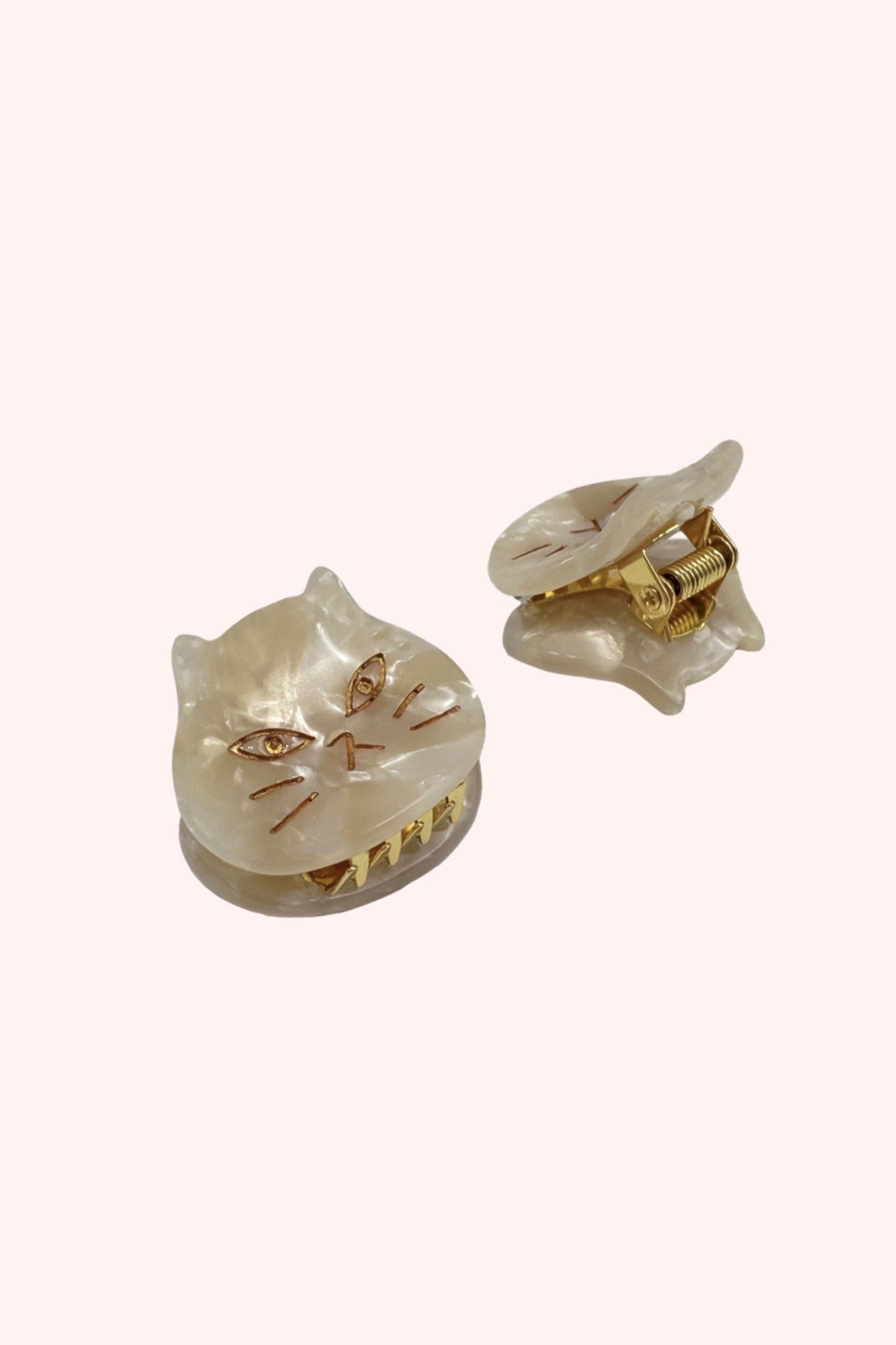 Cat's Meow Jaw Clip Pair, ivory cat head on a golden jaw clip to add some fun to your hairstyle