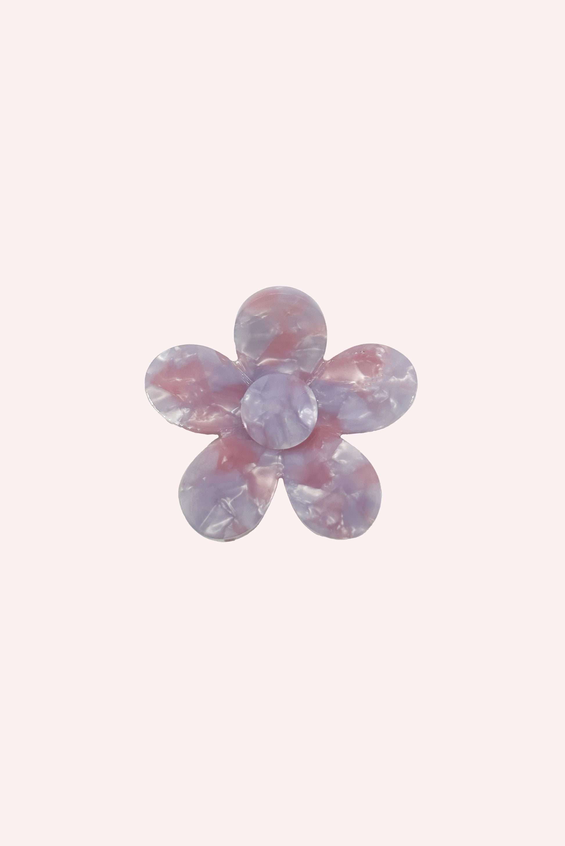 Medium Forget Me Not Flower Clip, Rose Quartz, 5-petal flower, heart with a round design