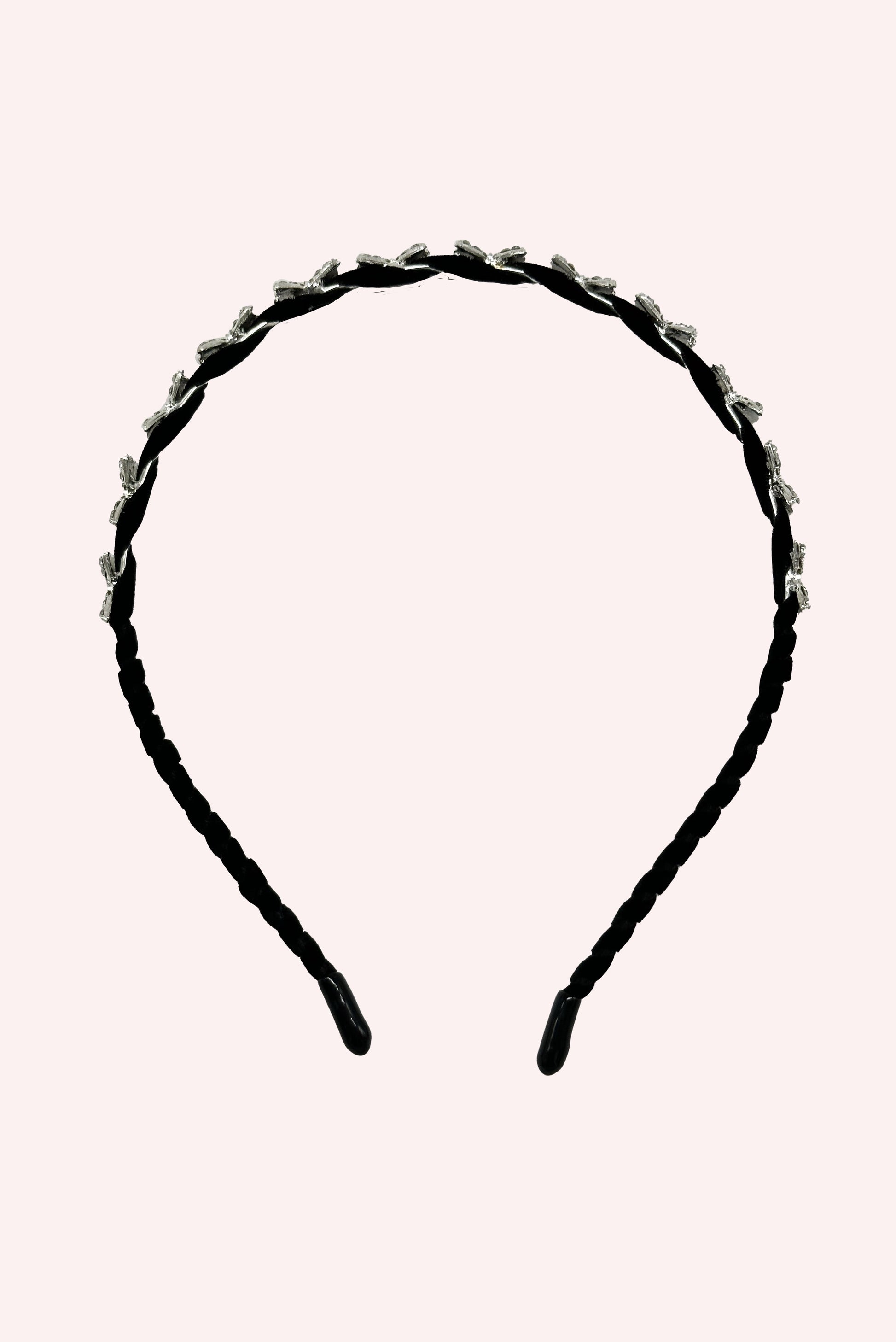 12 Baby Bows Headband, on Velvet braid like, in black
