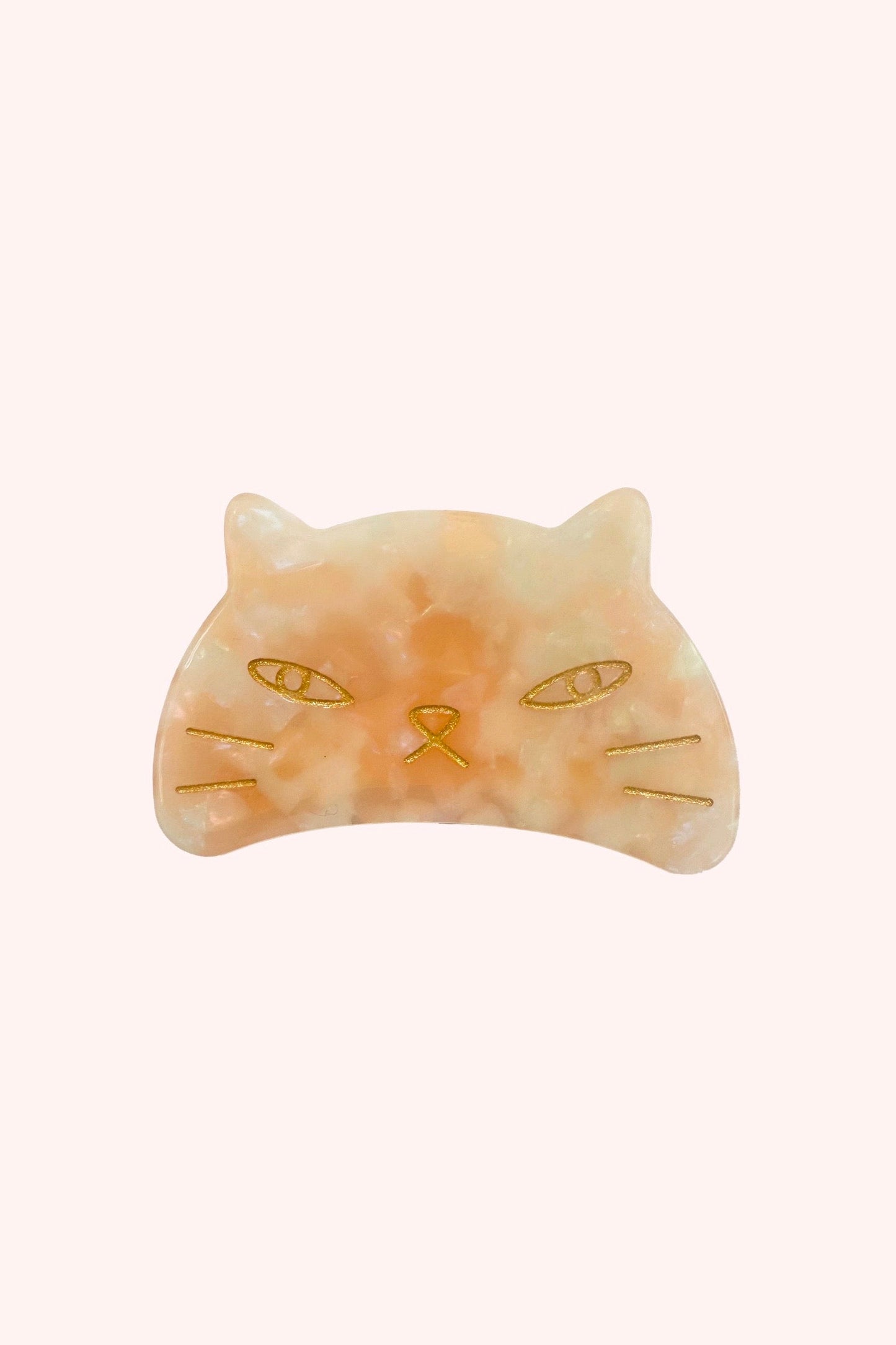 Large Cat Jaw Clip, Soft Coral cat head, golden highlight, cat head used to open it