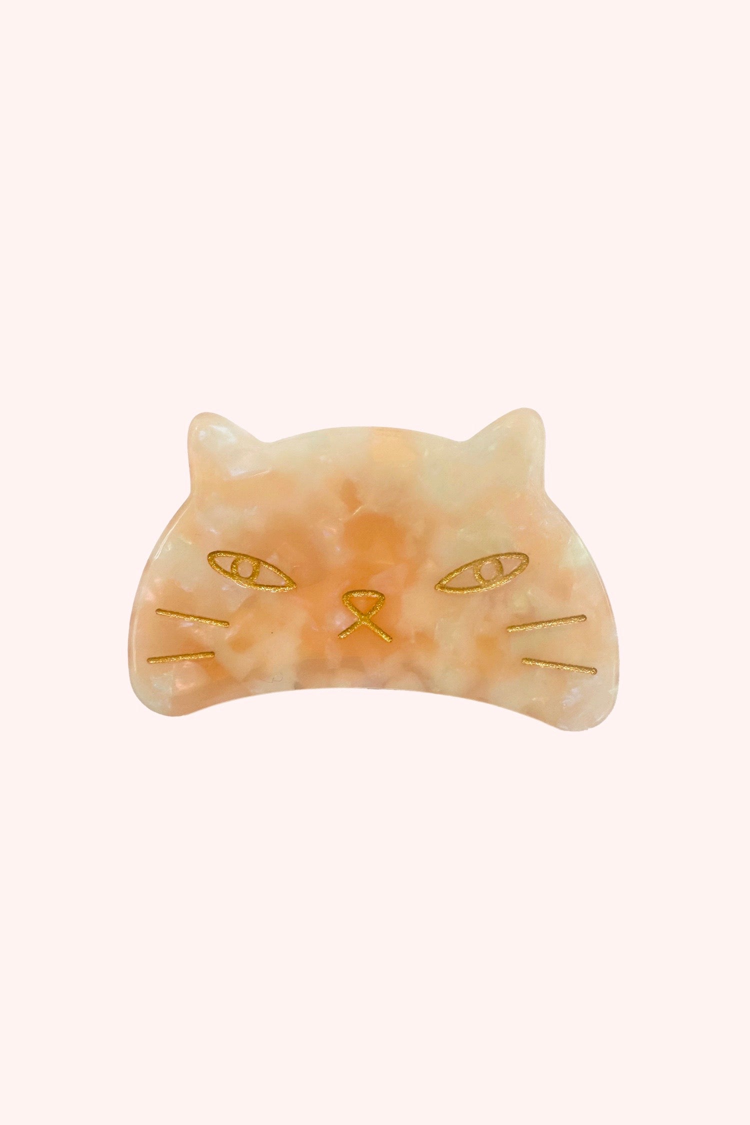 Large Cat Jaw Clip, Soft Coral cat head, golden highlight, cat head used to open it