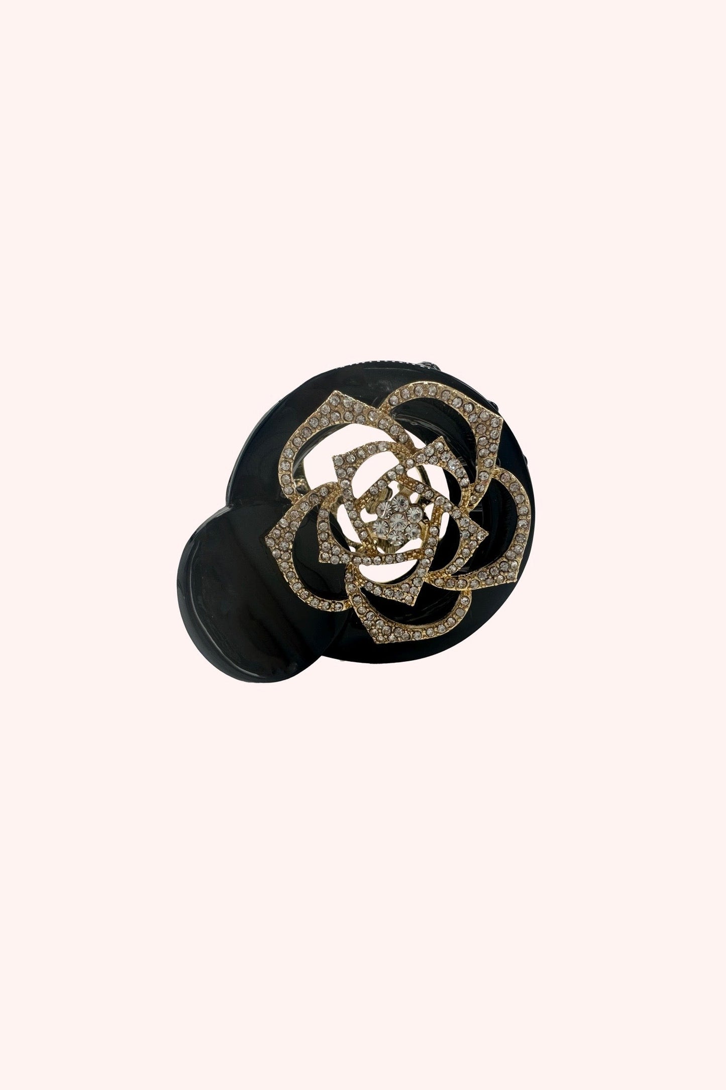 Stylized Gemstone Rose Claw Clip Black and Gold Accents with gems