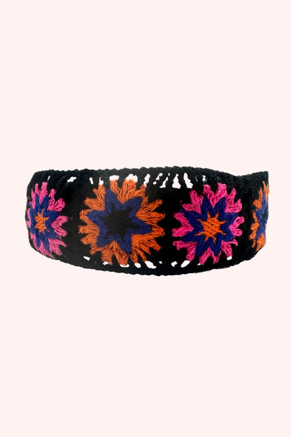 Floral Crochet Play Headband Pink Multi on black