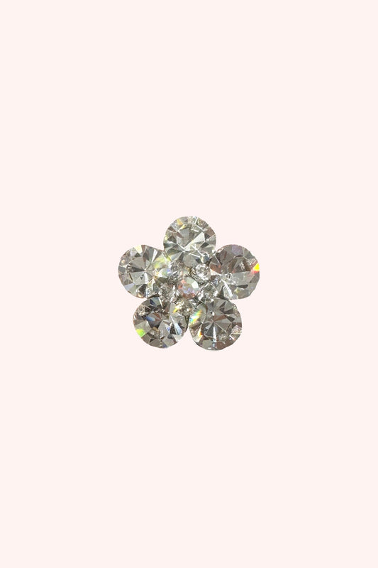 Gemstone Flower Hair Pin Silver, 5-round petals shape, and center gem 