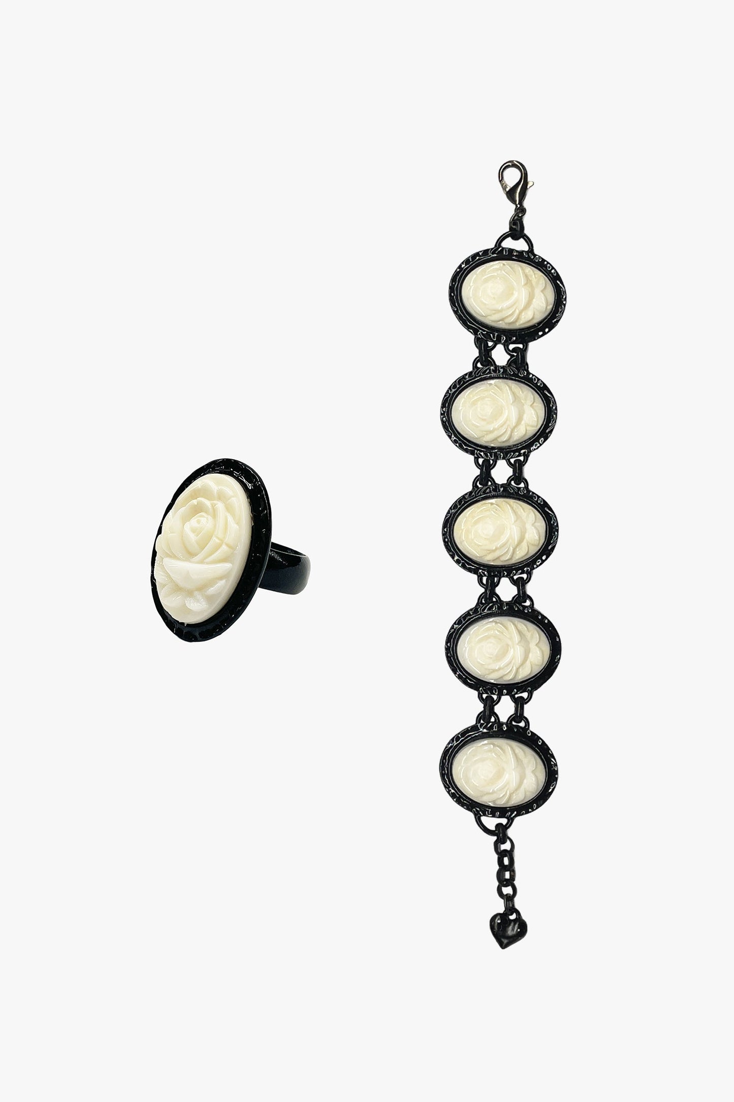 Carved Rose Bracelet & Ring Set – Ivory