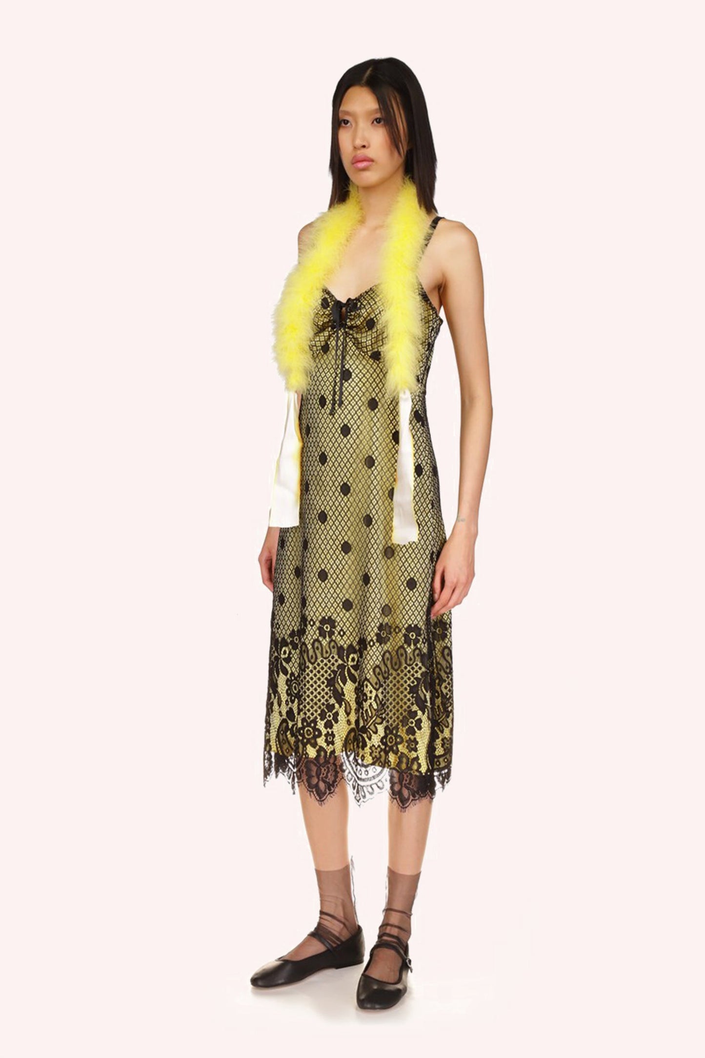 Marabou Boas Canary Yellow, It's a fake fur scarf that pair amazingly well with Anna Sui dresses 