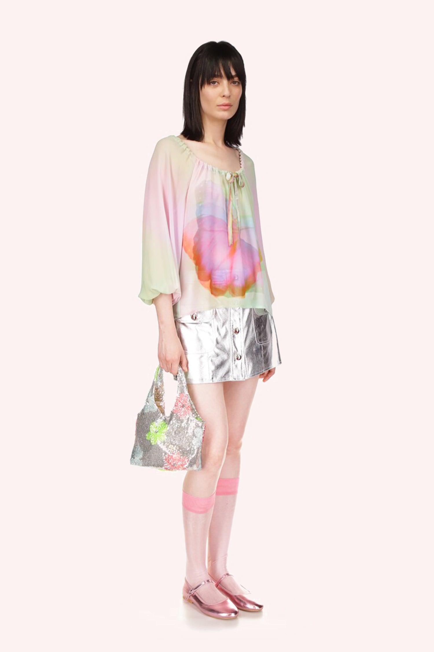 Impressionism Butterfly Blouse Rainbow is a match with Anna Sui metal mini skirt