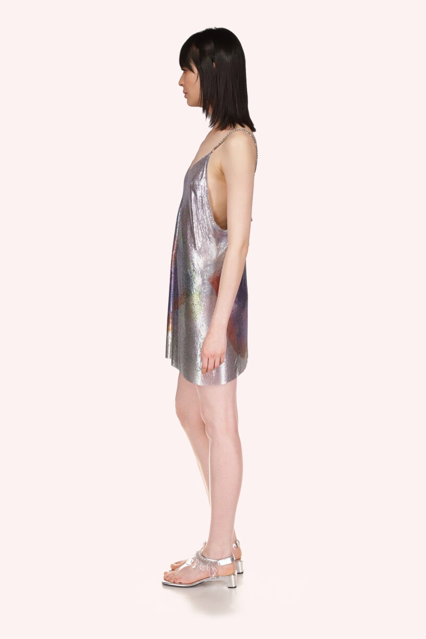 Impressionism Butterfly Silver Skirt Mid-thigh long, loose-fitting dress with deep underarm neckline