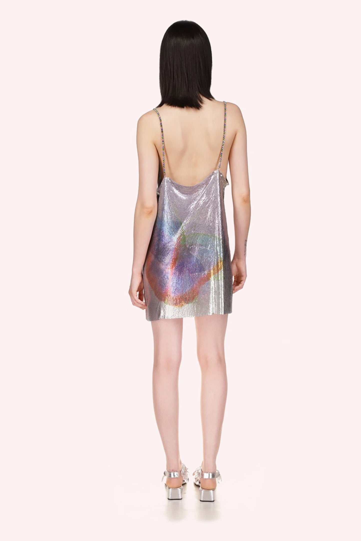 Impressionism Butterfly Silver Skirt Loose-fitting dress with bare back, same design color pattern