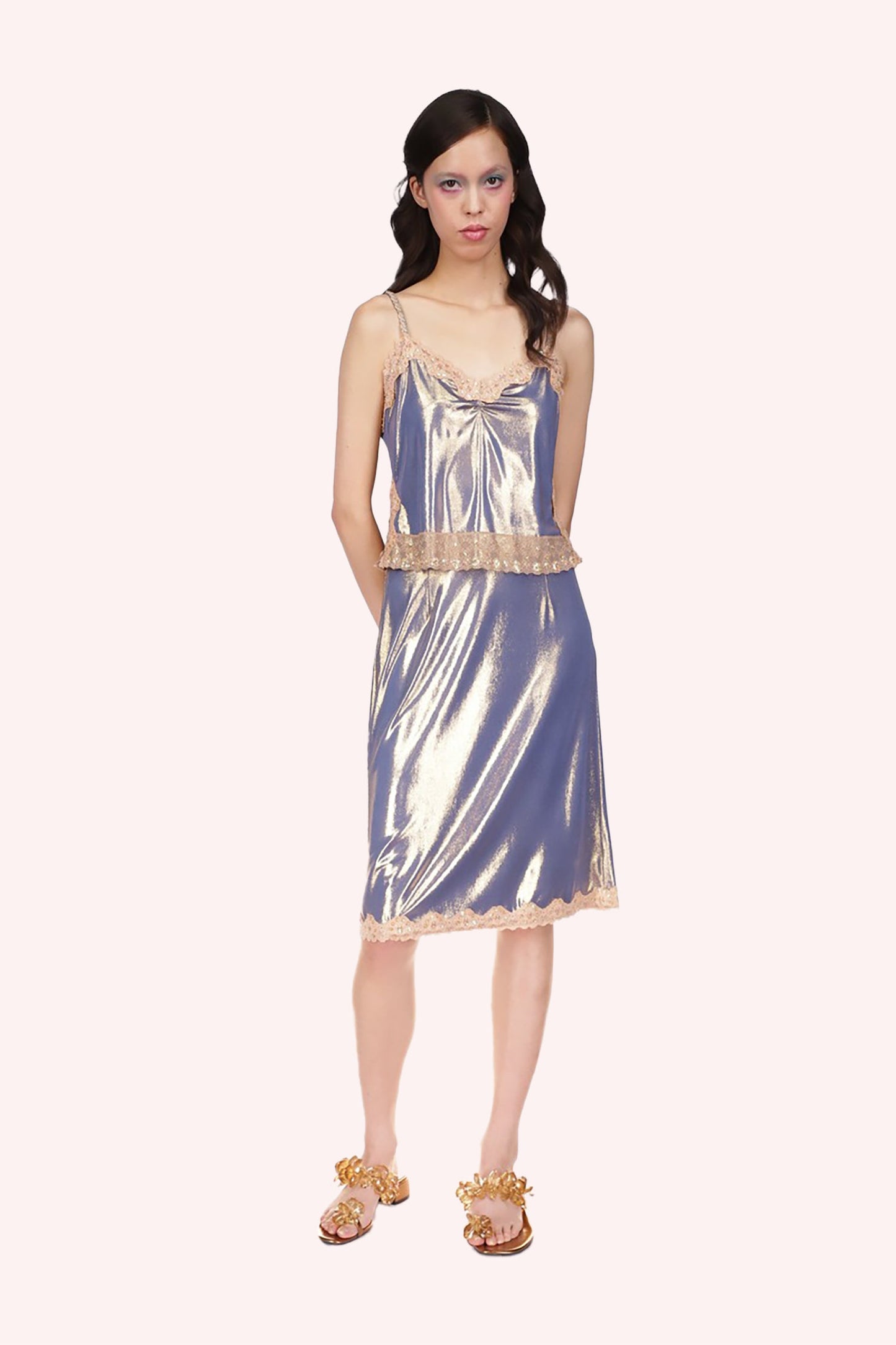 Cami Top Sapphire, shiny color, sleeveless, 2- straps over the shoulders, deep cut under arms