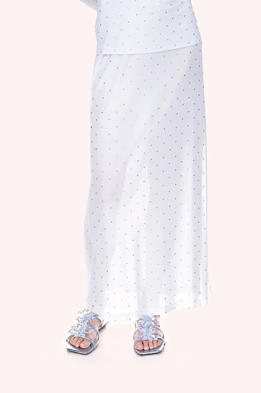 Mesh Skirt Powder Blue, very light blue with small dark dots, ankles long, transparent texture