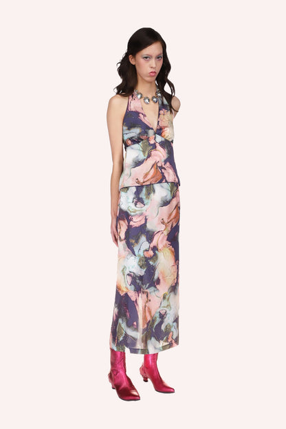 Cosmos Satin Halter Sleeveless Top pair with Cosmos Satin Skirt