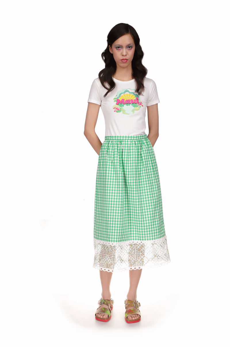 Tee, white, short sleeves, round collar, print on the bust with MAUI & Hawaiian design