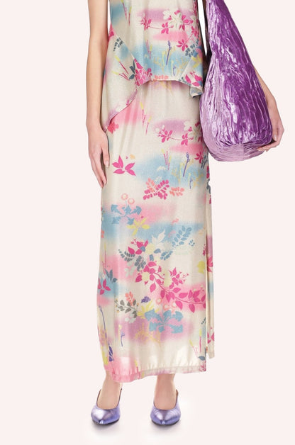 Atlantis Garden Maxi Skirt, beige and purple with Azalea floral design