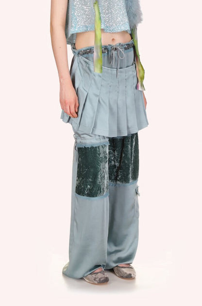 Sequin Chiffon Trimmed Washed Satin Pants