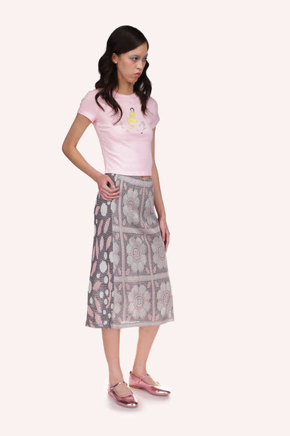 Opalescent Knit Skirt slightly see-thru, under knee long