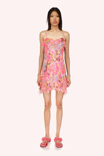 Dahlias Crinkle Chiffon Ruffle Mini Dress