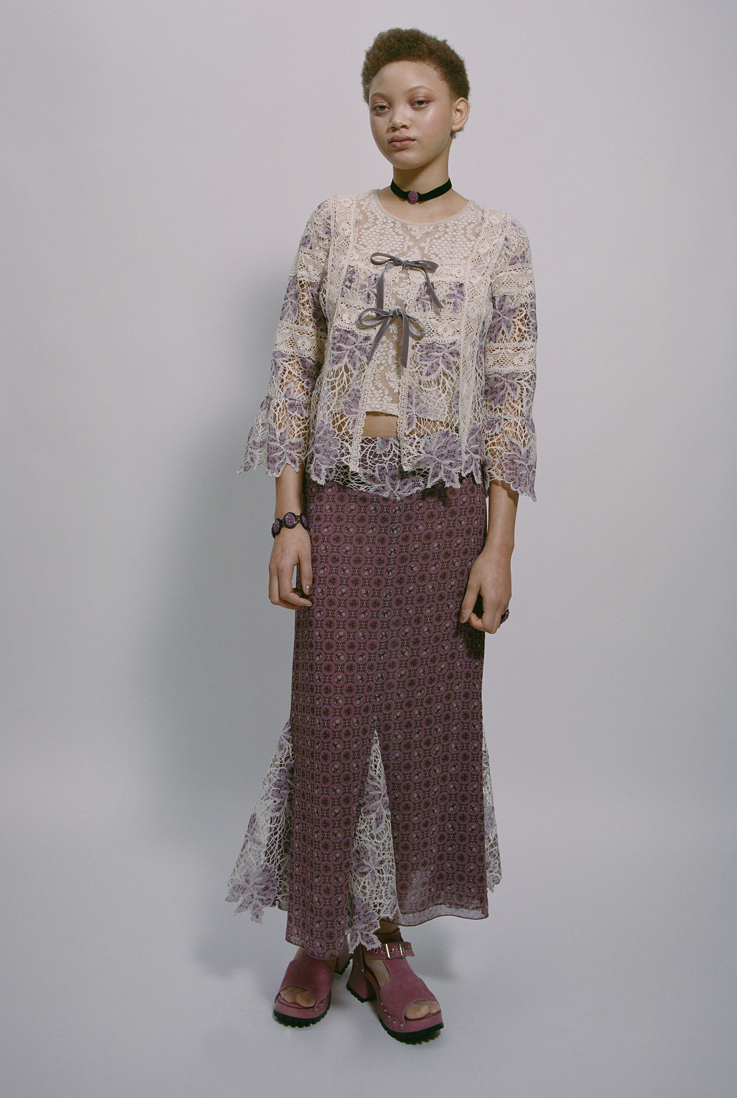 Medallion Floral Lace Tie Blouse