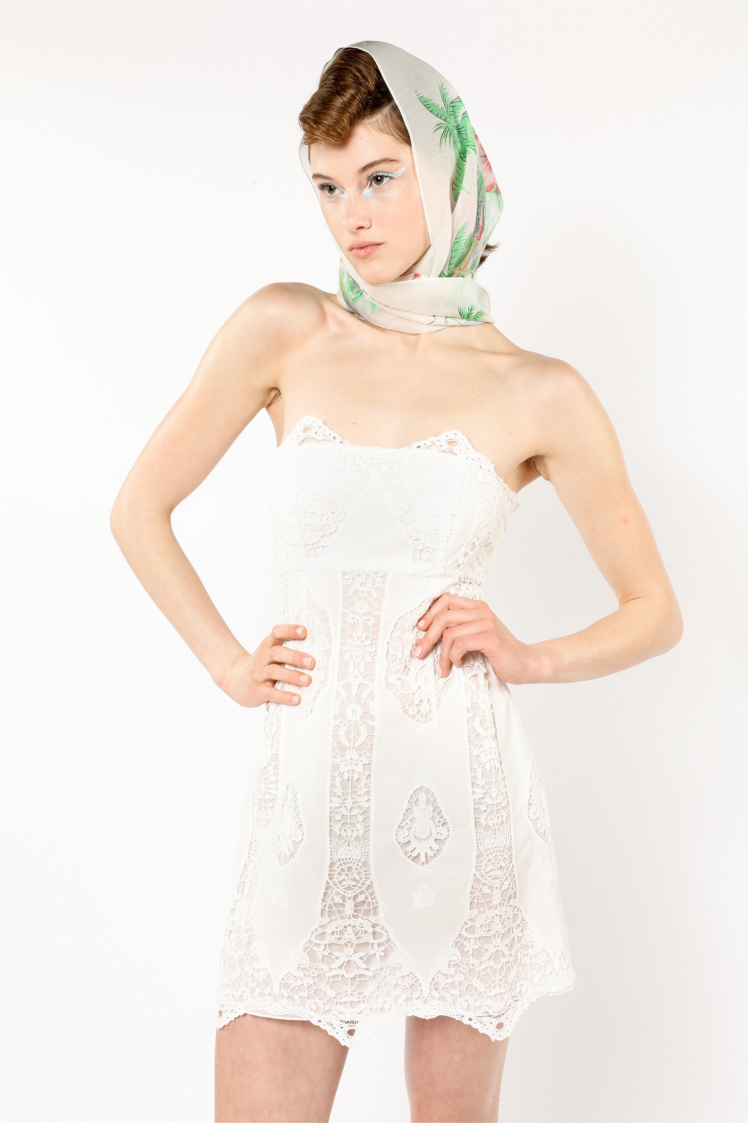 anna sui white lace dress Applique Lace Combo Strapless Dress Anna Sui