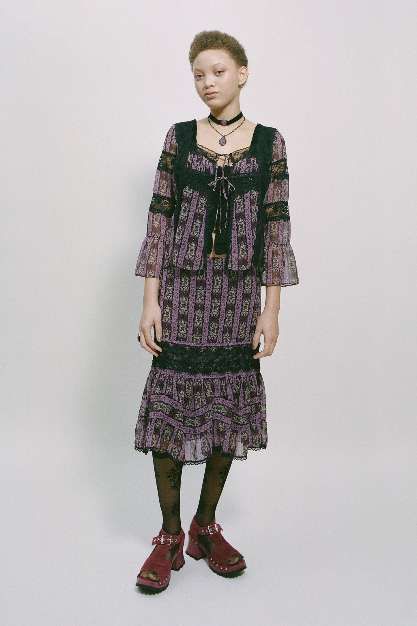 Cameo Stripe Print Tie Blouse