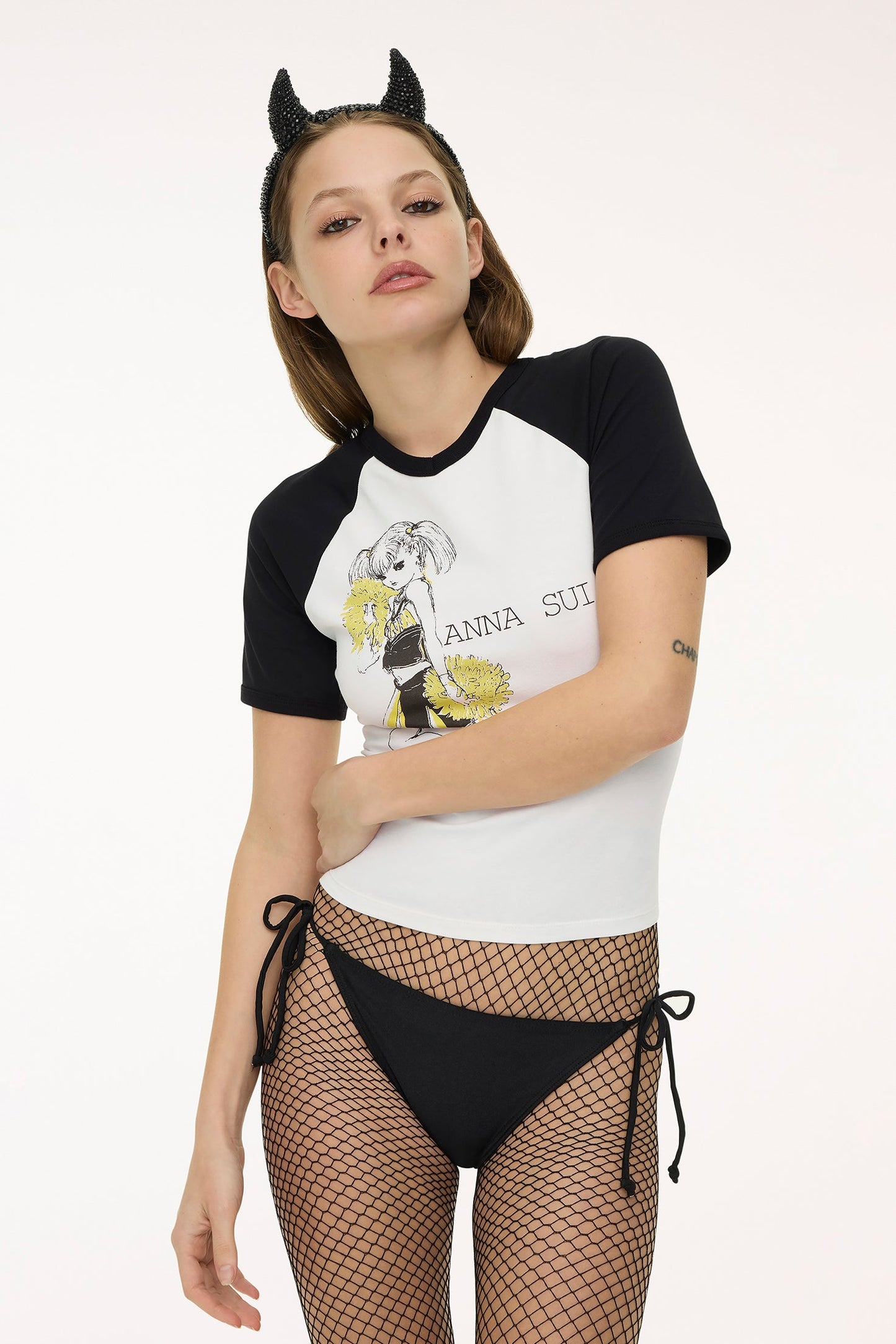Limited Edition: Anna Sui x Heaven by Marc Jacobs Cheerleader Baby Tee White/Black
