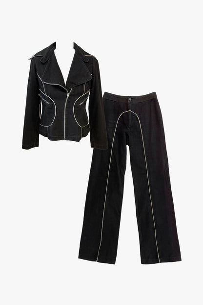 Vintage Roncelli Black Moto Jacket and Pant Set