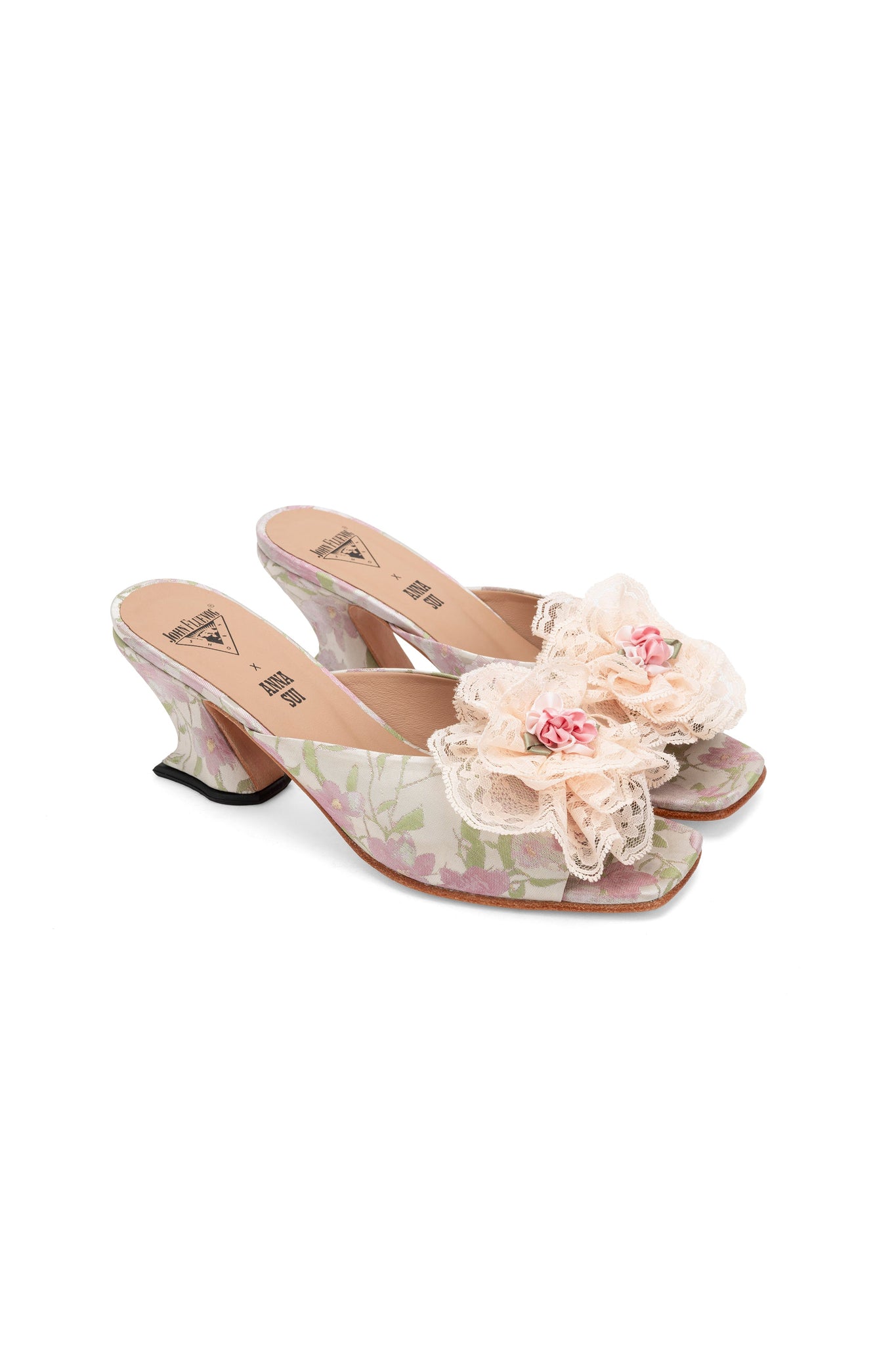 John Fluevog x Anna Sui Brocade Mules- Pink