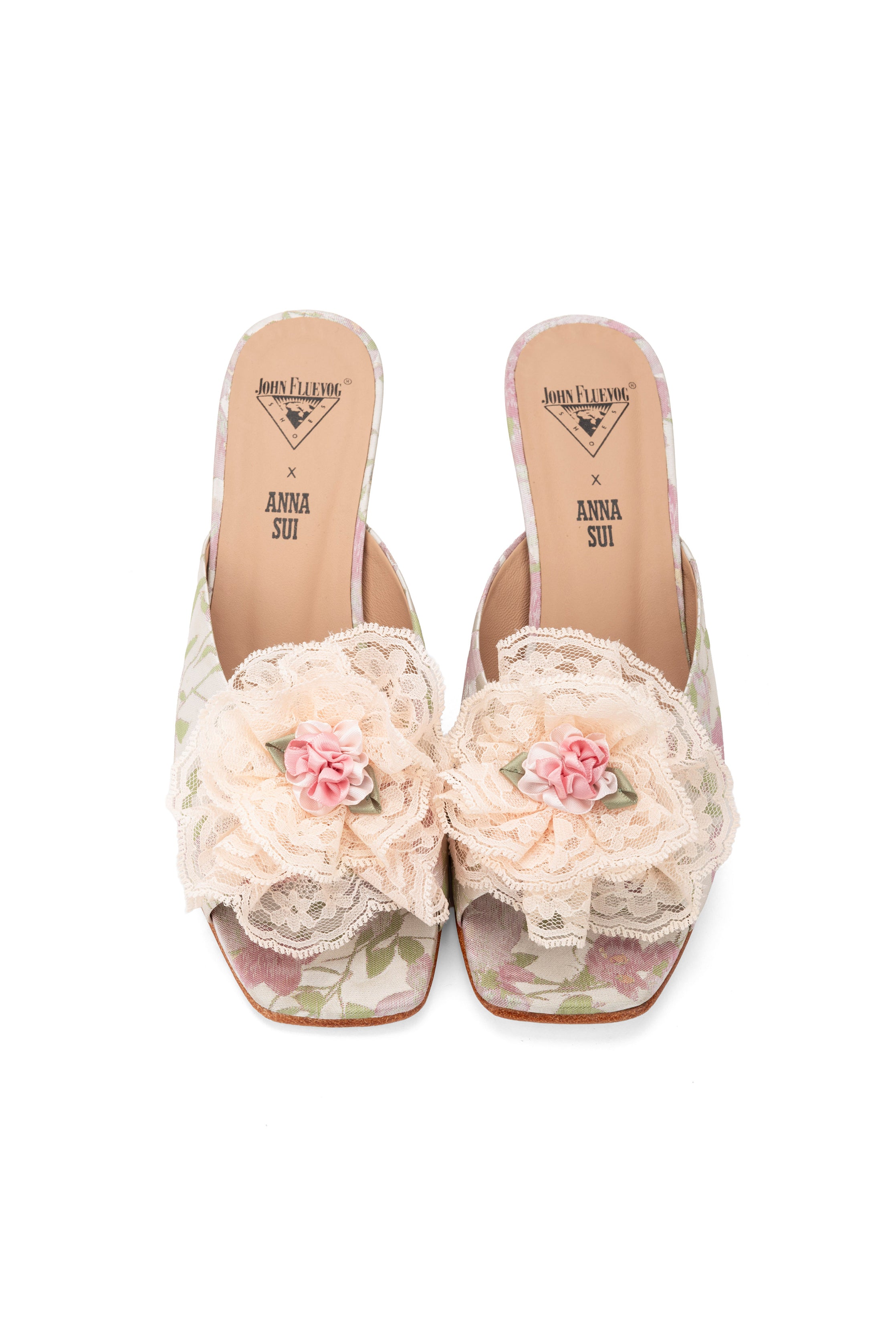 John Fluevog x Anna Sui Brocade Mules- Pink