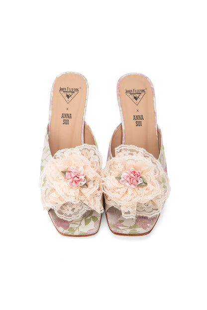 John Fluevog x Anna Sui Brocade Mules- Pink