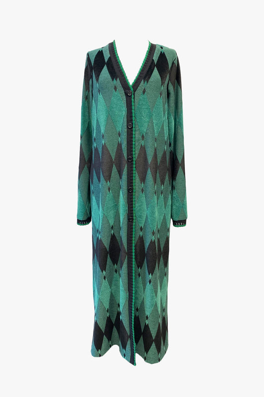 Chenille Argyle Long Cardigan